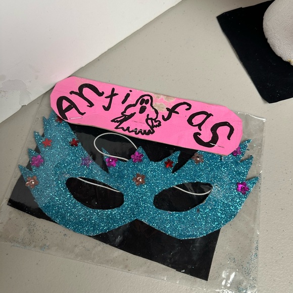 Glittered Turquoise Masquerade Face Mask - Picture 4 of 9